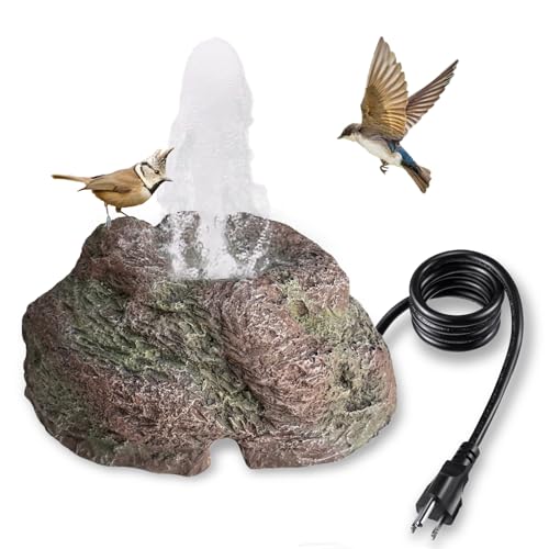 TIANCENTRAL H Electric Bird Bath Fountain Pump with Natural Rock Design, Continuous Water Bubbler (Not Solar) 7.5W Adjustable Submersible Pump with 6FT Anti-Bite Cord for Outdoor Garden & Patio Decor
