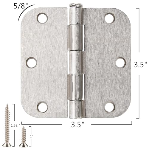 TDCHINGES Residential Brushed Nickel Door Hinges 3.5" X 3 1/2" 5/8" Radius | 12 Pack Rounded No Squeak Exterior Interior Standard Bifold Hollow Core Wood Doors Office Bedroom Study Rental Attic Hardware - color: Satin Nickel, size: 12 Pack--no squeak