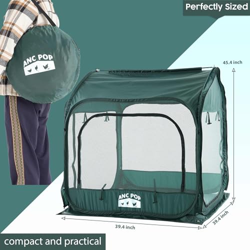 ANC POP Portable Chicken Run, Pop Up Chicken Tent for Small Animals Outdoor Gardening Net with 3 Doors and Handbag, Easy to Install and Storage, Green (40 x 40 x 45) - size: 40 x 40 x 45"