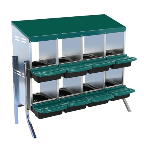 GarveeHome 2-Tier Chicken Nesting Box, 8 Compartment Metal Chicken Laying Boxes with Waterproof Roof ＆ Removable Trays for Hens, Poultry，Easy Egg Collection - color: Green, size: 47.2"L x 17.7"W x 35.4"H