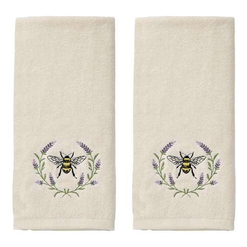SKL Home Bee Lavender 100% Cotton Embroidered 2pc Hand Towel Set, Decorative for Bath/Kitchen/Bar & Gift, Natural - color: Bee Lavender