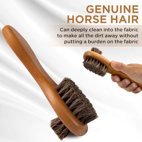 Dual-Bristle Horsehair Laundry Stain Brush Set (2pcs) - Gentle & Tough Scrubbing for Clothes, Fabrics, Shoes - Pre-Wash Spot Treatment Tool
