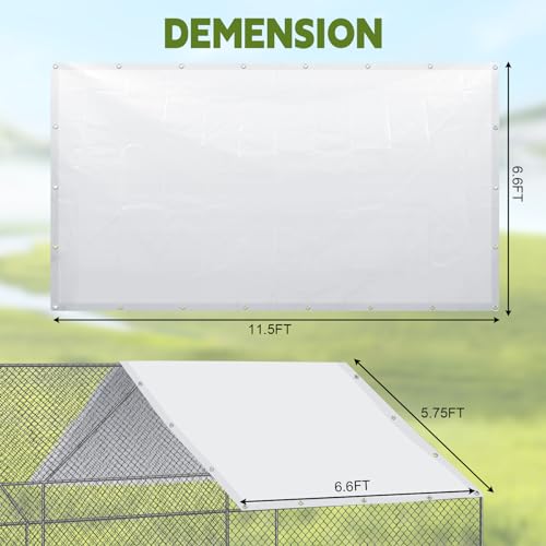 VitalCozy 1 Set Chicken Coop Cover Waterproof 11.5 x 6.6 ft Chicken Cover Coop Tarp with 25 Pcs Ball Bungees Cords, Accessories for Walk-in Run Pen, Outdoor, Yard