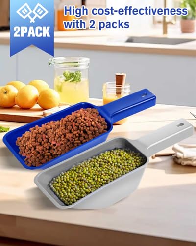 2 Cup Dog Food Scoop(2 Pack), Plastic Pet Food Scoop with Measuring Lines for Accurate Pet Food Portions,Dishwasher Safe (Blue and Grey) - color: Blue and Grey