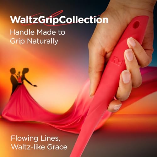 Kitchen Mama WaltzGrip Platinum Silicone Pancake Spatula Turner, Red | Heat-Resistant, Slotted Tapered Head, Stainless Steel Core, Durable and Dishwasher-Safe, For Flipping and Wok Use - color: Red