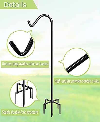 92 Inch Tall Shepherd Hooks with 5-Forked Base, Adjustable Heavy Duty Bird Feeder Pole Stand Hanger for Outdoor, Shiny Black, 1 Pack - size: 92 inch, style: 1pcs
