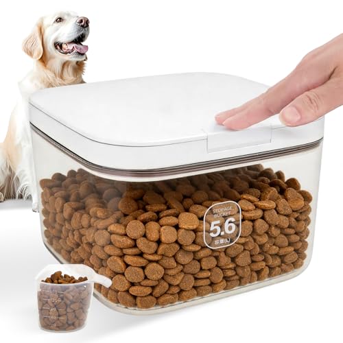 LEAWALK 5-8Lbs/5.92Qt/5.6L Airtight Dog Cat Food Storage Container and Pet Storage Bin BPA-Free. PET Clear Stackable Dog Treat Containers for Pet Food/Rice/Dry/Cereals/Flour/Sugar/Bread - color: White-5.6L-C