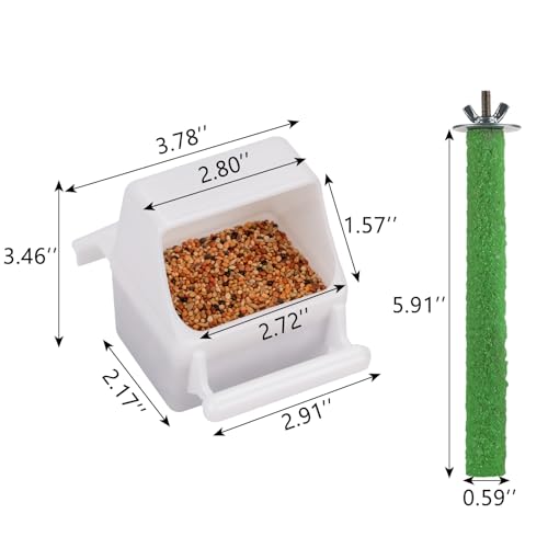 IBWell 2 Pack Bird Water Bowl Clear Bird Food Container Bird Cage Feeder No Mess Bird Feeder for Cage Parakeet Feeder with Perch, white - color: white