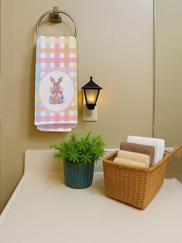 Pastel Gingham Cute Spring Easter Bunny Decorative Hand Towels for Girls Kids Bathroom, Coquette Pink Bow Rabbit Kitchen Dish Tea Towel Dishcloth, 16x24 Inch-620 - color: Hcolor007