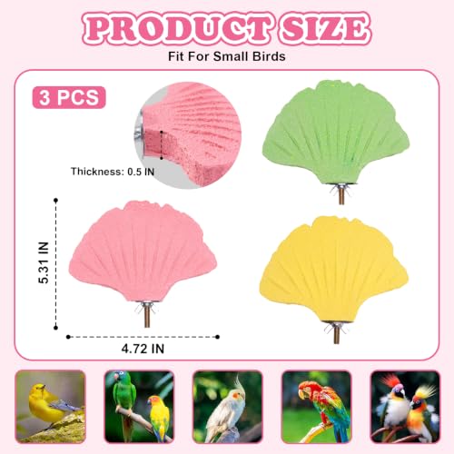 3 Pack Bird Beak Grinding Stone, Leaf Shape Birds Lava Ledge, Bird Cage Accessories Stand Platform for Budgies, Parakeets, Cockatiels, Conures - color: Yellow+Green+Rose Red