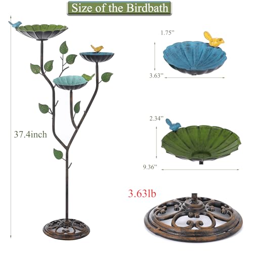 Bird Baths for Outdoors, 37" H Bird Bath for Outside, 3-in-1 Bird Feeders for Outdoors, Pedestal Birdbaths, Metal Bird Bath Bowl for Garden, Lawn, Yard Decor