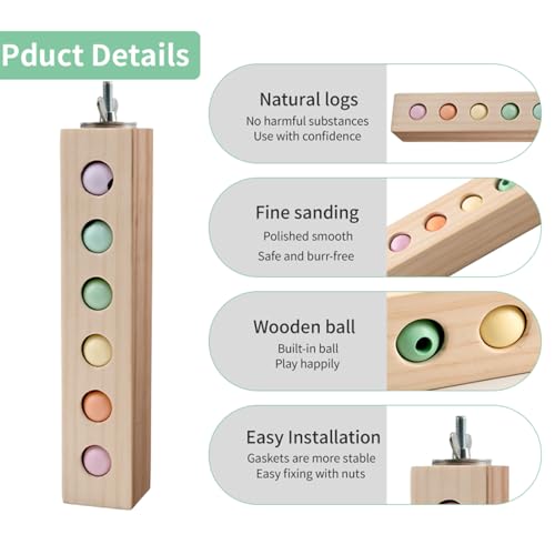 Bird Toys & Bird Perch, Bird Wooden Block Chewing Toy Parrot Foraging & Puzzle Toys Bird Cage Accessories for Conures Parakeets Cockatiels Lovebirds African Grey Macaws (Spinning Ball) - color: Spinning Ball