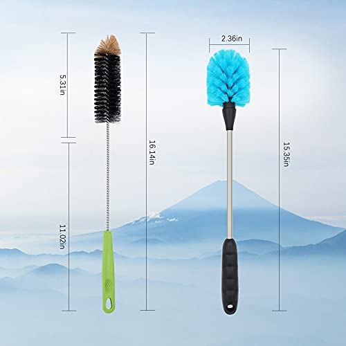 Long Bottle Brush, 17 in Bendable Cleaner Brushes for Cleaning Neck Beer Bottles, Wine, Baby Bottles, Water Bottles, Tumblers, Flask, Bird Feeder, Vase, Pipes and Brewing Supplies Black + Blue/2Pack - color: Black+blue