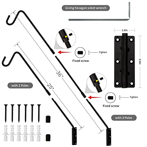 Juegoal Heavy Duty Deck Hook, 25 Inch or 36 Inch Wall Mounted Extended Reach Deck Hook Wall Pole Plant Bracket for Hanging Bird Feeder, Plants, Suet Baskets, Lanterns, Wind Chimes - size: 1 Pack
