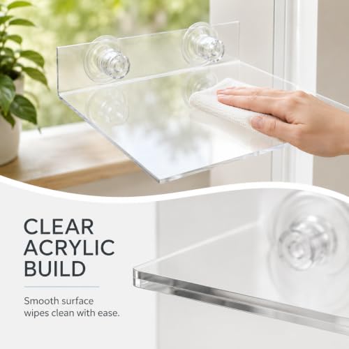 HANABASS Suction Cup Bird Perch Platform for Window and Shower, Acrylic Clear Flat Parrot Stand for Parakeet Cockatiel Macaw, Portable Wall Mounted Accessory
