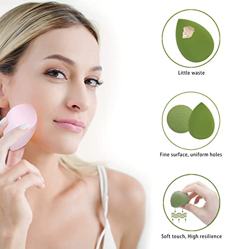 Makeup Sponges Set - Beauty sponges Blending Blenders with 1 Holder and Egg Case, Flawless for Cream, Powder and Liquid (Green, 4Pcs+1Holder+ case) - color: Green, size: 1 Count (Pack of 5)