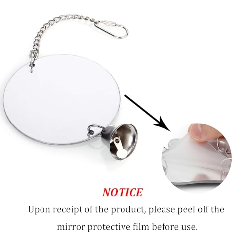Hypeety Bird Mirror Toy with Bells Cage Hanging Mirror for Parakeets | Clear acrylic mirror with 1 bell, with protective film, easy to hang, fun swing toy, for parakeets/cockatiels/finches/conure