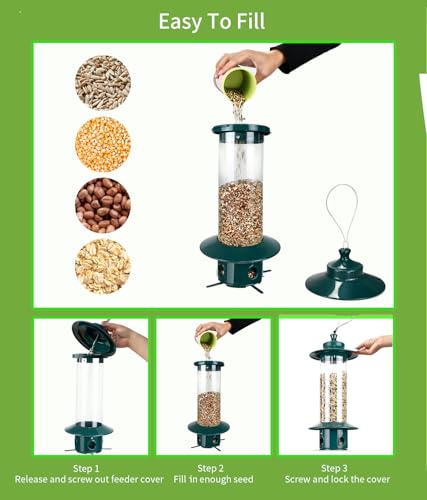 Squirrel Proof Bird Feeders for Outdoor: 4.8LB Large Capacity Hanging Bird Feeder, Weight-Activated Mechanism Wild Bird Feeders, Chew-Proof Metal Birdfeeder for Finch Cardinal Chickadee - color: Blue