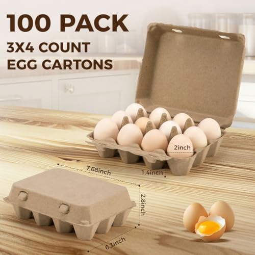 100 Pack Egg Cartons, 3x4 Style Paper Pulp Egg Trays, Sturdy & Reusable Egg Holder 12 Count Dozen Chicken Egg Storage Tray for Farmers, Home Use & Transport - style: 100Pcs Egg Carton