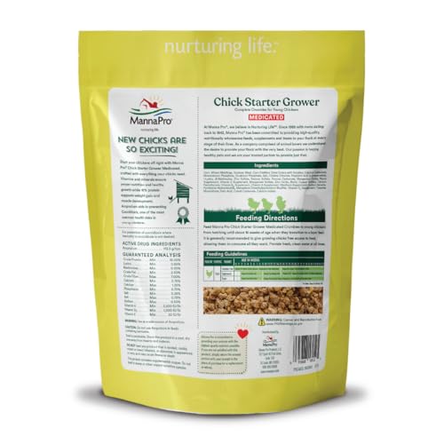 Manna Pro Medicated Chick Starter Grower Feed, Amprolium & Protein, 5 lb | Complete Chick Feed Crumbles, Amprolium for Coccidiosis Prevention, High Protein Nutrition for Growing Chicks, Made in USA - size: 5 Pound (Pack of 1)