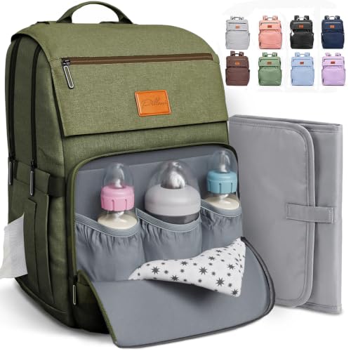 Baby Diaper Bag Backpack - Large Bag for Boys & Girls, Waterproof Diaper Backpack - Baby Shower Gifts for Boys - Toddler Diaper Bag with Changing Pad - Large Capacity, Wide Opening Easy Access - color: E. Army Green, style: Classic