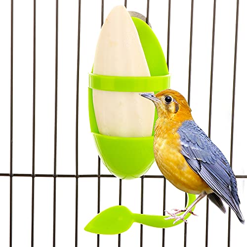 2 Pcs Cuttlebone Holder for Bird Cage - Bowl Stand Food Holder with 4 Pcs Cuttlebone for Parrot, Budgie, Conure (4.7-5.5 inch)