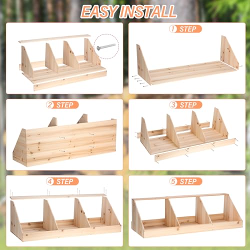 Nosiny Triple Nesting Boxes Wood Chicken Nesting Box 3 Compartment Room Hen Chicken Laying Boxes Versatile Use Easy Assemble for Duck Poultry, 37.4 x 12.8 x 11.2 Inch, Brown