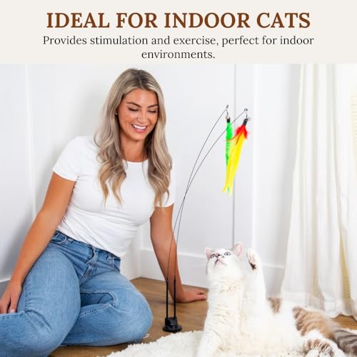 Cat Toys for Indoor Cats, Interactive Cat Toy Wand, Kitten Stuff, 9 Lures | 3 Play Modes! Set The No-topple Base On A Couch, Attach The Dual Suction Base, Or Use The Handheld Fishing Pole Wand. - color: Meow Motion Bundle