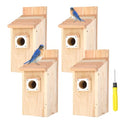 4-Pack Bird Houses for Outside with Metal Predator Guard, Birdhouses for Outdoors for Bluebird, Wren, Swallow, Finch - Natural Wood
