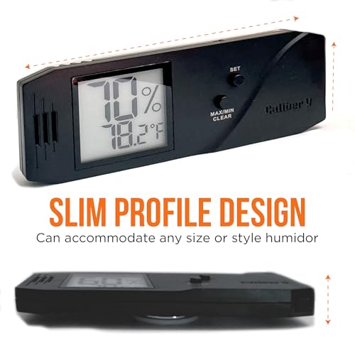 Oasis Caliber V Digital Hygrometer and Thermometer - Slim Hygrometer & Thermometer w/Digital Humidity Sensor Gauge for Precise Readings - Temperature & Humidity Sensor - Black - 4" W x 1" H