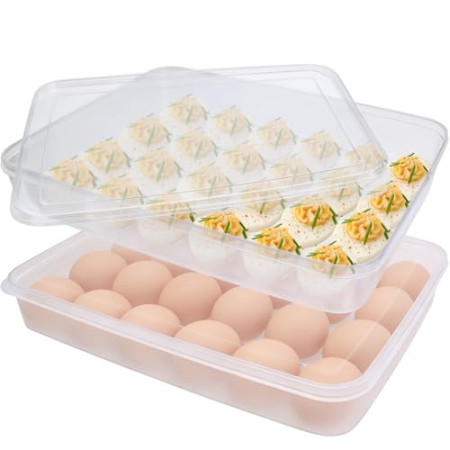 Anyumocz 2 Pack Covered Egg Holder,Clear Egg Holder Storage Container,Stackable Plastic Refrigerator Egg Trays for Deviled Egg,Protect and Keep Fresh(48 Eggs) - style: 1-Layer 48eggs
