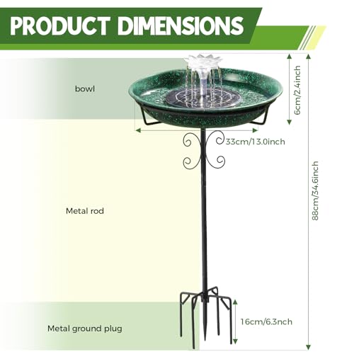 Metal Bird Bath with Solar Fountain for Hummingbirds,Stable Stylish Design with 5-Prong Base Metal Stake Bird Bath for Outside Lawn Patio Yard Garden