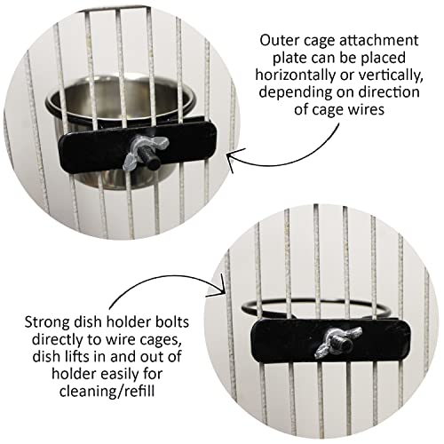 Stainless Steel Cup w/Holder - Durable Metal Mountable Food & Water Dish - Sugar Gliders, Hedgehogs, Chinchillas, Rats, Ferrets, Guinea Pigs, Rabbits, Squirrels, Birds (5 oz., Silver) - size: 5 oz.