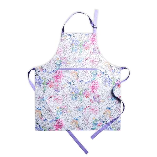 Maison d' Hermine Aprons for women with Pocket 100% Cotton (27.50"x31.50") | Adjustable Neck Strap & long ties Apron Men Chef Wedding Cooking Gardening Server Maid - color: 046 - Floral Love