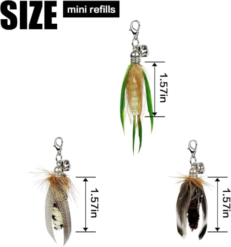 TTcat 3 Pack Mini Natural Feather Cat Wand Refills, Small Detachable Clip-on Feather Replacement Attachments with Bells, Universal Lobster Clasp Cat Teaser Refills, Hunting Prey Toy for Indoor Cats. - color: 3Pcs (Mini Insects)