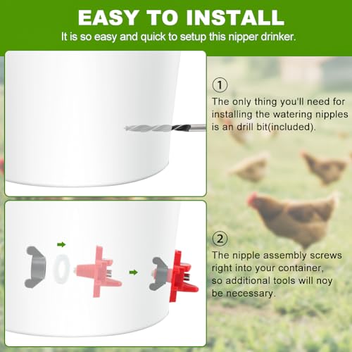 12 Pcs Chicken Water Nipples,Automatic Poultry Nipple Waterer with Drill Bits, Non Leak Waterer Kit for Chicken Coop Outdoor