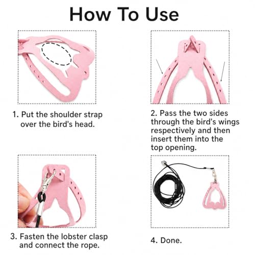 Bird Harness and 3M Elastic Flight Leash, Adjustable Parrot Harness for Budgies, Parakeets, Lovebirds, Cockatiels, Conures, Quaker Parrots, Pigeons(Pink, XS) 6350-15 - color: Pink, size: XS,for Lovebirds and similar size