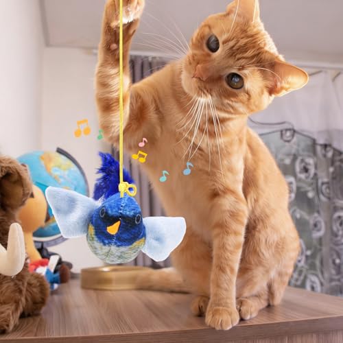 Flying Bird Cat Toys, Interactive Chirping Bird Cats Feather Toys Hanging Cat String Toy for Bored Kittens Adult Multi Households