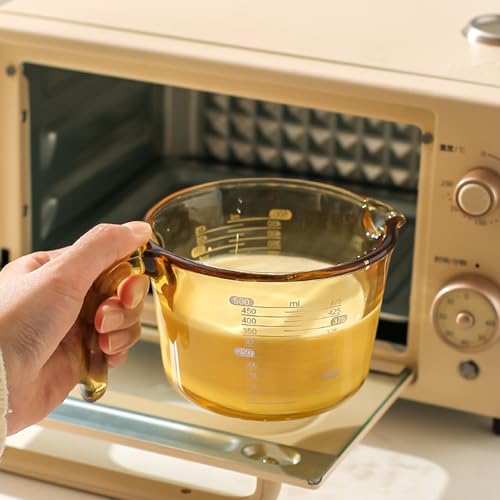 3-Piece Amber Glass Measuring Cup Set Kitchen Measuring Jug | Clear scale marking, match egg beater & flour measurer, dishwasher safe; 250ml,500ml,1000ml capacity - color: Amber