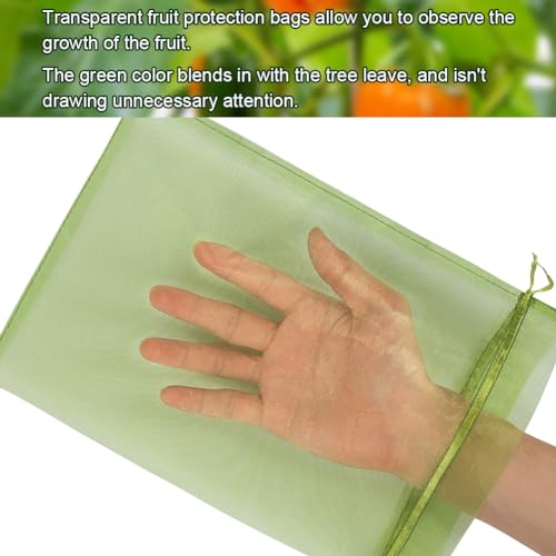 Shintop 100Pcs Fruit Protection Bags, 8x12 Inch Green Grape Netting Cover | Drawstring Garden Bags, Fine Mesh Pest Barrier, Breathable Organza, Lightweight for Delicate Stems, For Apples, and Tomatoes - size: 8x12 inch