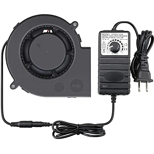 GDSTIME 97mm x 33mm 12V DC Blower w/Speed Controller 110V 120V AC Powered | Dual Ball Bearing, Small Brushless, Squirrel Cage, Centrifugal Fan, for DIY Cooling Ventilation Exhaust Projects - 9733 - size: 97x33mm