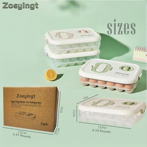 Egg Organizers for Refrigerator with Lids and Handle Home Kitchen Essentials Fridge Stackable Countertop Portable Clear Egg Containers Reusable and Storage for Keep Fresh -Pack of 2-