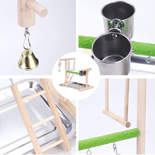Bird Playground, Natural Wood Bird Perch Stand with Removable Tray and 2 Stainless Steel Feeder Cups, Parrot Playstand Bird Cage Toys for Conure Parakeet Cockatiel Parrot (C) - color: C