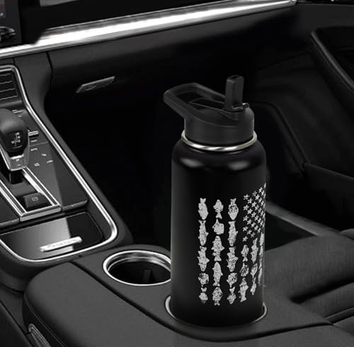 Fishing Water Bottle with Straws Fish Insulated Water Bottle Gifts for Men Dad Papa Husband Fisherman Fathers Day,Anniversary,Christmas,Birthday Travel Thermal Double Walled Vacuum Cup-32 oz - color: black fishing