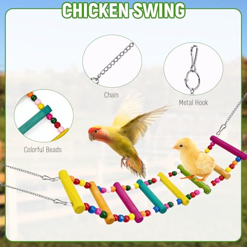 6 PCS Chicken Toys, Multi-Color Poultry Wind Chime, Slide, Mirror with Jingling Accessory and Hanging Vegetable Fruit Feeder for Hens, Birds, Parrots and Other Poultry