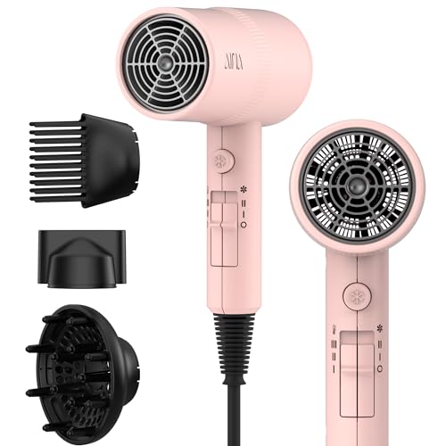 AINA Hair Dryer with Diffuser,Comb Full-Featured Blow Dryer 110V(Pink) | 3 Heat/2 Speed;Cold shut button;Lightweight;Compact Size;High Temp;Low Airflow;Same Results;Less Expense - color: Babe Pink, size: 4 Piece