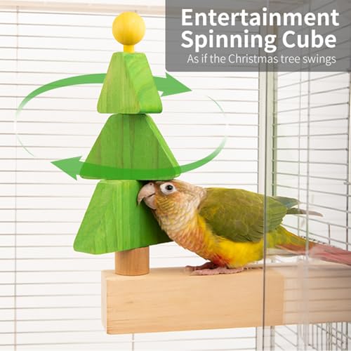 Bird toys & Bird Perch, Bird Wooden Block Chewing Toy Parrot Foraging & Puzzle Toys Bird Cage Accessories for Conures Parakeets Cockatiels Lovebirds African Grey Macaws (Revolving Christmas Tree) - color: Revolving Christmas Tree
