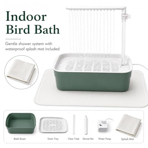 Parrot Bathtub Indoor Automatic Bath Shower,Bird Bath with Pump(Big Green) | Bathtub with Running Water,Large Bird Shower Fountain,for Birds African Grey Amazon Conure Parakeet Cockatiel - color: Green