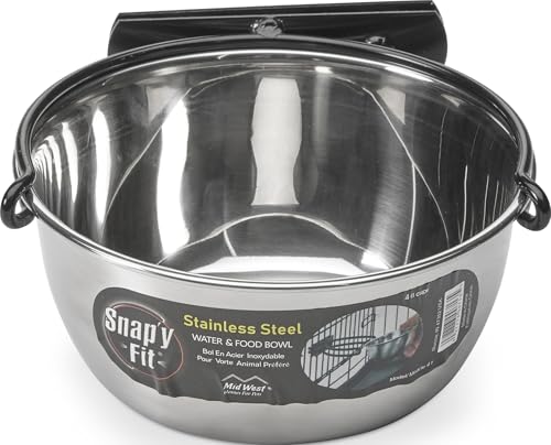 MidWest Homes for Pets Snap'y Fit Stainless Steel Food or Water Bowl, Holds 1 Quart, Mounts to Wire Crates, No-Tip Design, Rust-Resistant, for Dogs and Cats - size: 1 Quart (4 cups)
