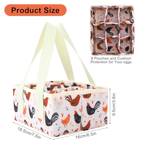 Removable Egg Collecting Basket, Foldable Canvas Egg Holder | Egg Basket for Gathering Fresh Eggs with 9 Pouches, Collector Egg for Chicken, Duck, Goose, Collection (Cartoon Chicken) - style: Cartoon Chicken